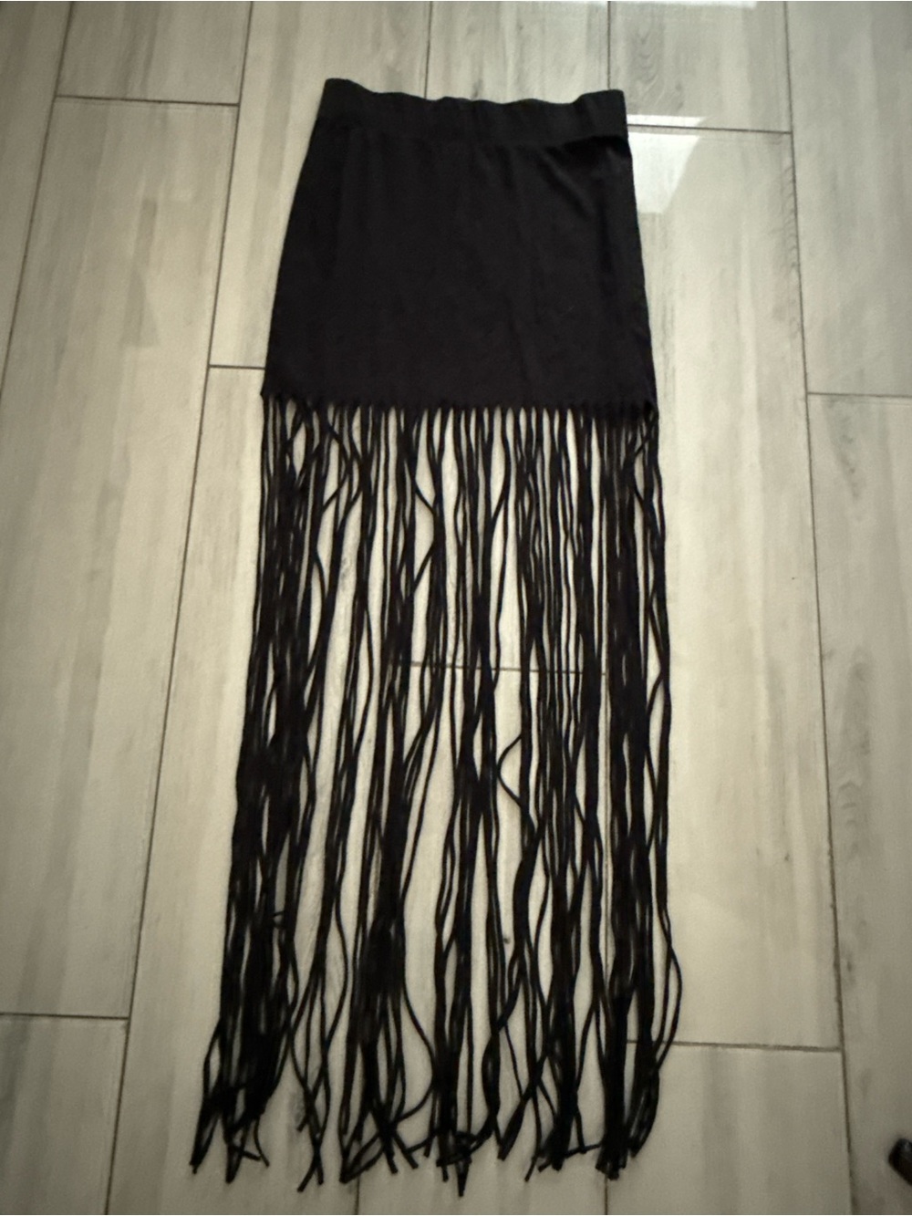 1990s Black Fringe Skirt Unique Boho Medium Minimalist Large Made in the USA